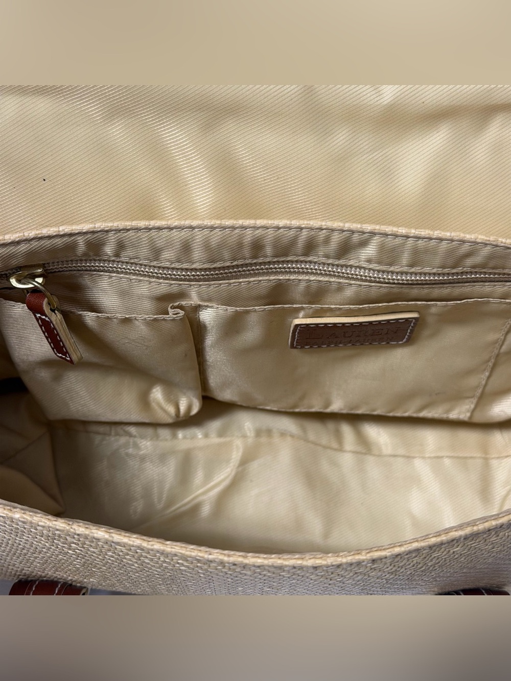 Vintage 90s Lauren Ralph Lauren straw look purse leather details - Picture 8 of 10